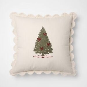 20x20 Embroidered Tree Scalloped Edge Pillow Cream - Threshold Studio McGee 2025